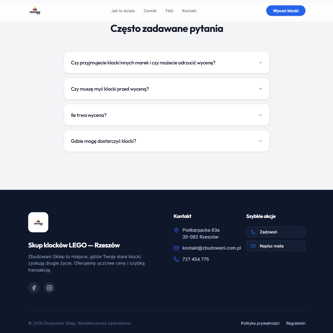 Skup klocków LEGO – formularz i wycena